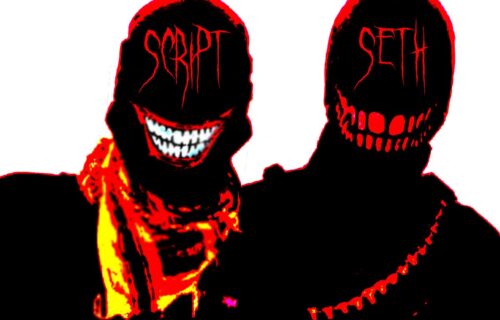 A coloured silhouette of Warcrimes' Seth and Script