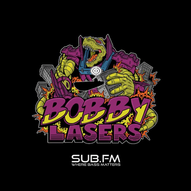 Cover image for Darkfloor drum & bass mix, feat. Bobby Lasers artwork + Sub FM branding