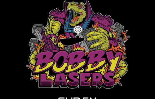 Cover image for Darkfloor drum & bass mix, feat. Bobby Lasers artwork + Sub FM branding